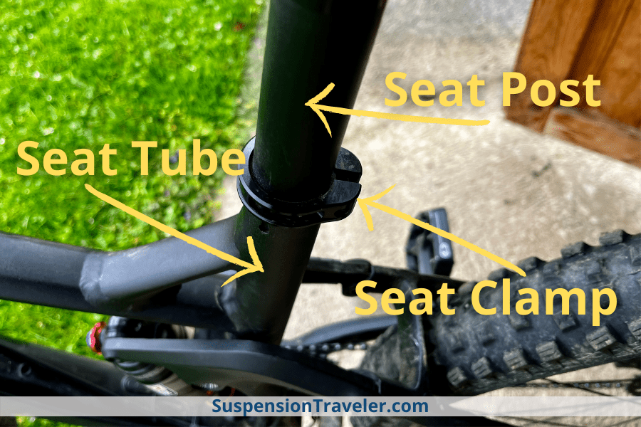 seatpost, seat clamp and seat tube are located from top to bottom on a bike