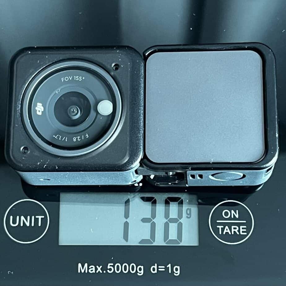 DJI Action 2 power combo and magnetic case on weight scale